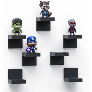 7-Pack Small Floating Shelves for Wall by RicherHouse, Plastic Black Shelf 4